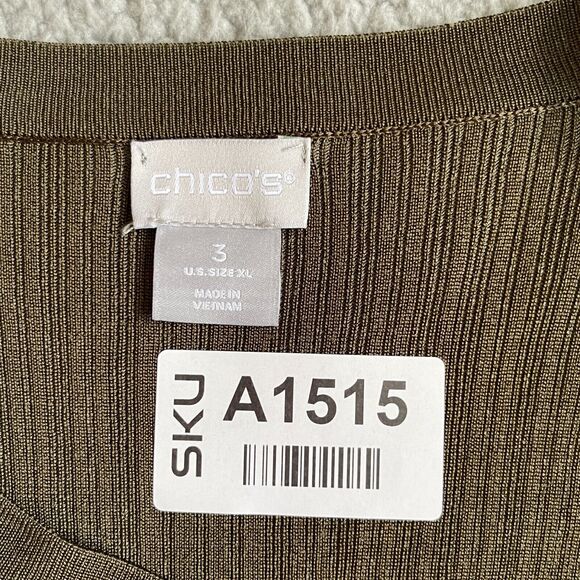 Chico's Flat Back Ribbed Cardigan Sweater Women Size XL Green V Neck Pockets - Picture 2 of 11